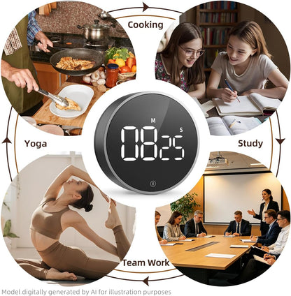 VOCOO Digital Kitchen Timer - Magnetic Countdown Countup Timer with Large LED Display Volume Adjustable, Easy for Cooking and for Seniors and Kids to Use (Space Grey)