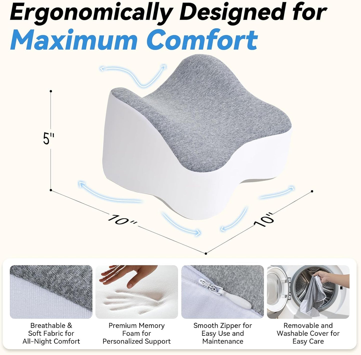 UJPFEO Knee Pillow for Side Sleepers,Leg Pillows for Sciatica,Knees,Hips,Joints Between Legs,Back Pain Relief When Side Sleeping Spine Alignment Support for Knee Surgery Recovery