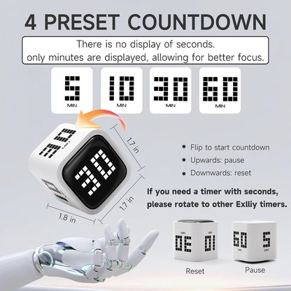 Rotating Productivity Timer 5, 25, 10, 50 Minutes Preset, Desk Cube w/Gravity Sensor for ADHD, Mute Functions, Ideal for Work, Study, Kitchen, Back to School (1, Wood Grain Finish)