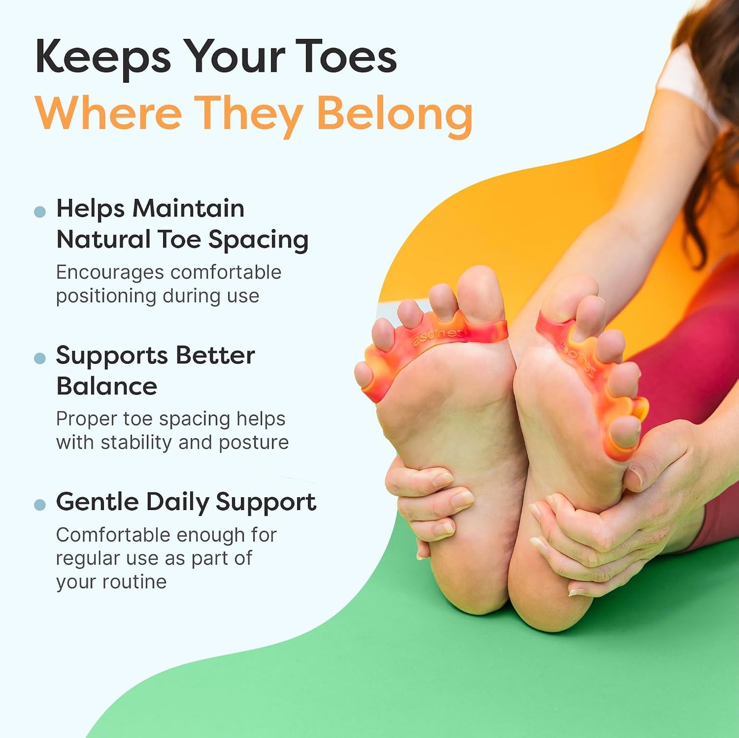 ZenToes Silicone Toe Spacers and Separators for Correct Toe Alignment, Bunion Relief, Hammertoe Straightener, Gel Orthopedic Corrector – 1 Pair (Black)