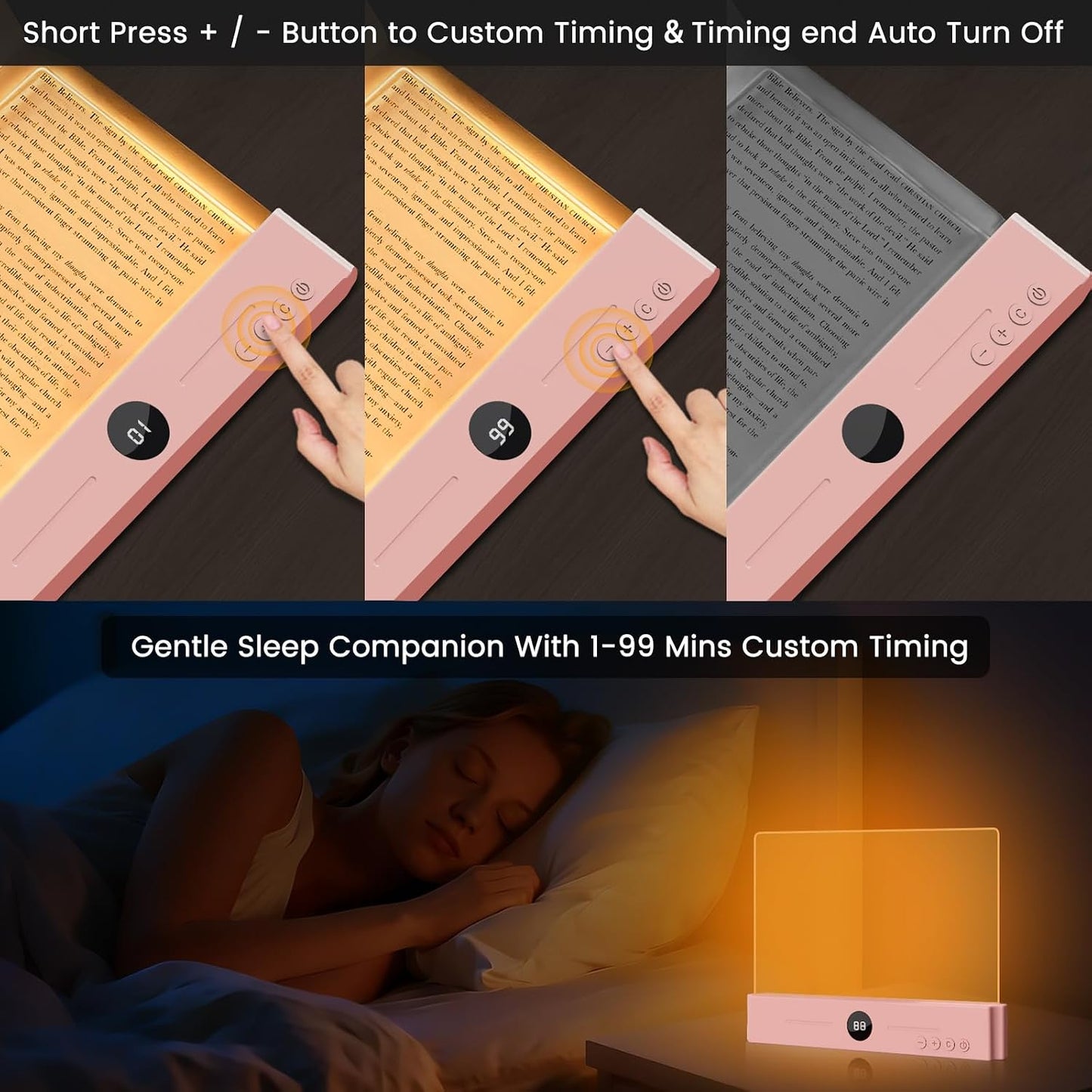 easuntec Book Light, Rechargeable Reading Light with Eye Protection - 3 Color Temps Timer Dimmable, Book Lights for Reading at Night, Flat Book Lights Gifts for Book Lovers Students Readers (Black)