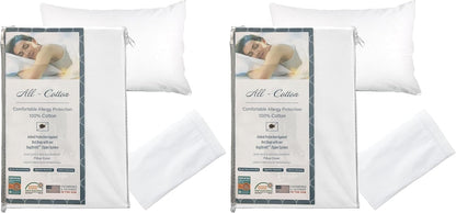 National Allergy Premium 100% Cotton Zippered Pillow Protector - Queen Size - White - 2 Pack - 300 Thread Count - Hypoallergenic Bed Pillowcase with Zipper - Breathable Encasement Cover