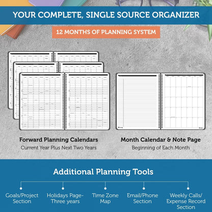 Planner Pad Spiral Bound July 2026 – June 2027 / Academic Year 8 1/2" x 11" Large 3-Tier Funnel Down 12 Month/Weekly Size Organizer, Greenish Grey Cover/Soft Green Ink