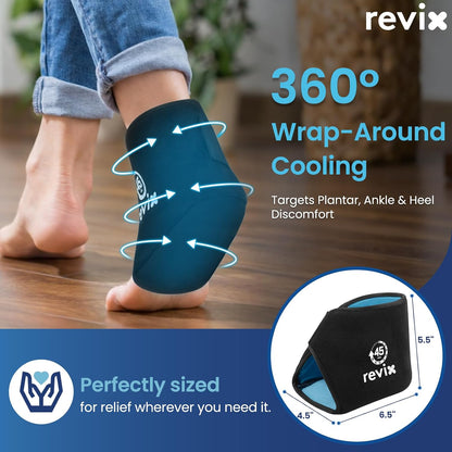 REVIX Ankle Ice Pack Wrap for Plantar Fasciitis with 45-Min Long Lasting Cold, Reusable Foot Ice Pack with Ice Grid Design, Cold Compress Therapy for Achilles Tendonitis, Swelling & Sprained Ankle