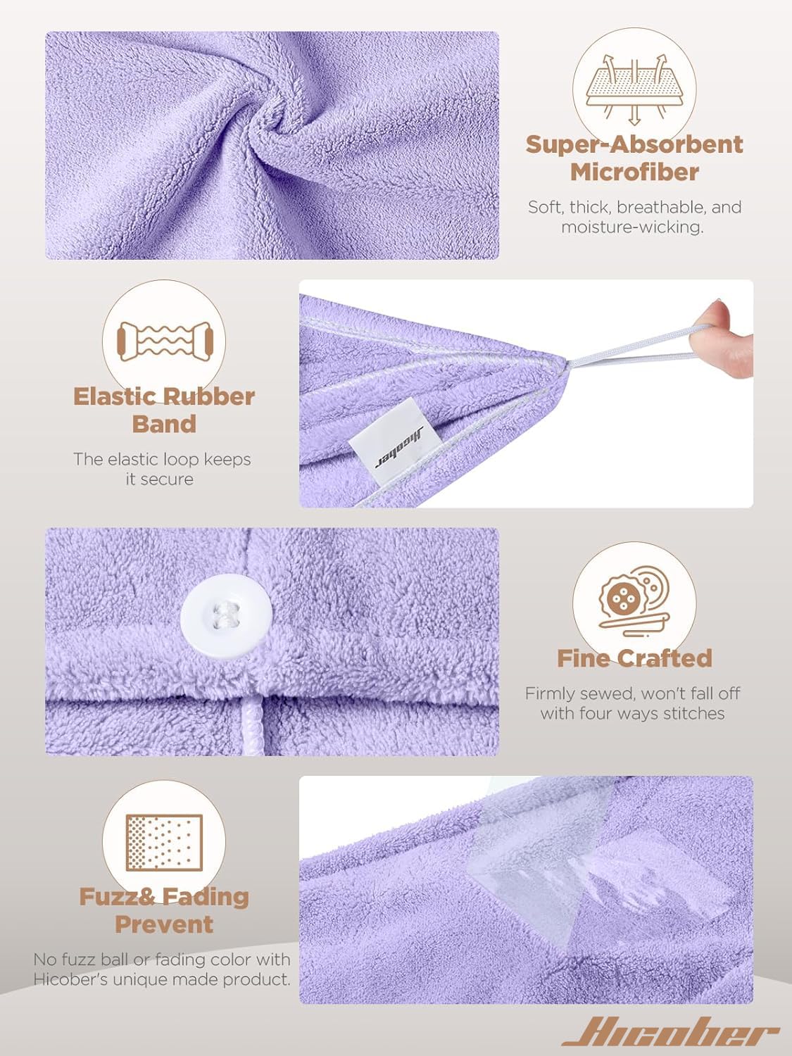 Hicober Microfiber Hair Towel Wrap, Fast Drying Hair Towels for Women, Soft Lightweight Quick Dry Turban for Curly & Long Hair–3 Pack(Blue/Grey/Pink)