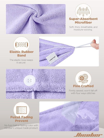 Hicober Microfiber Hair Towel Wrap, Fast Drying Hair Towels for Women, Soft Lightweight Quick Dry Turban for Curly & Long Hair–3 Pack(Blue/Grey/Pink)
