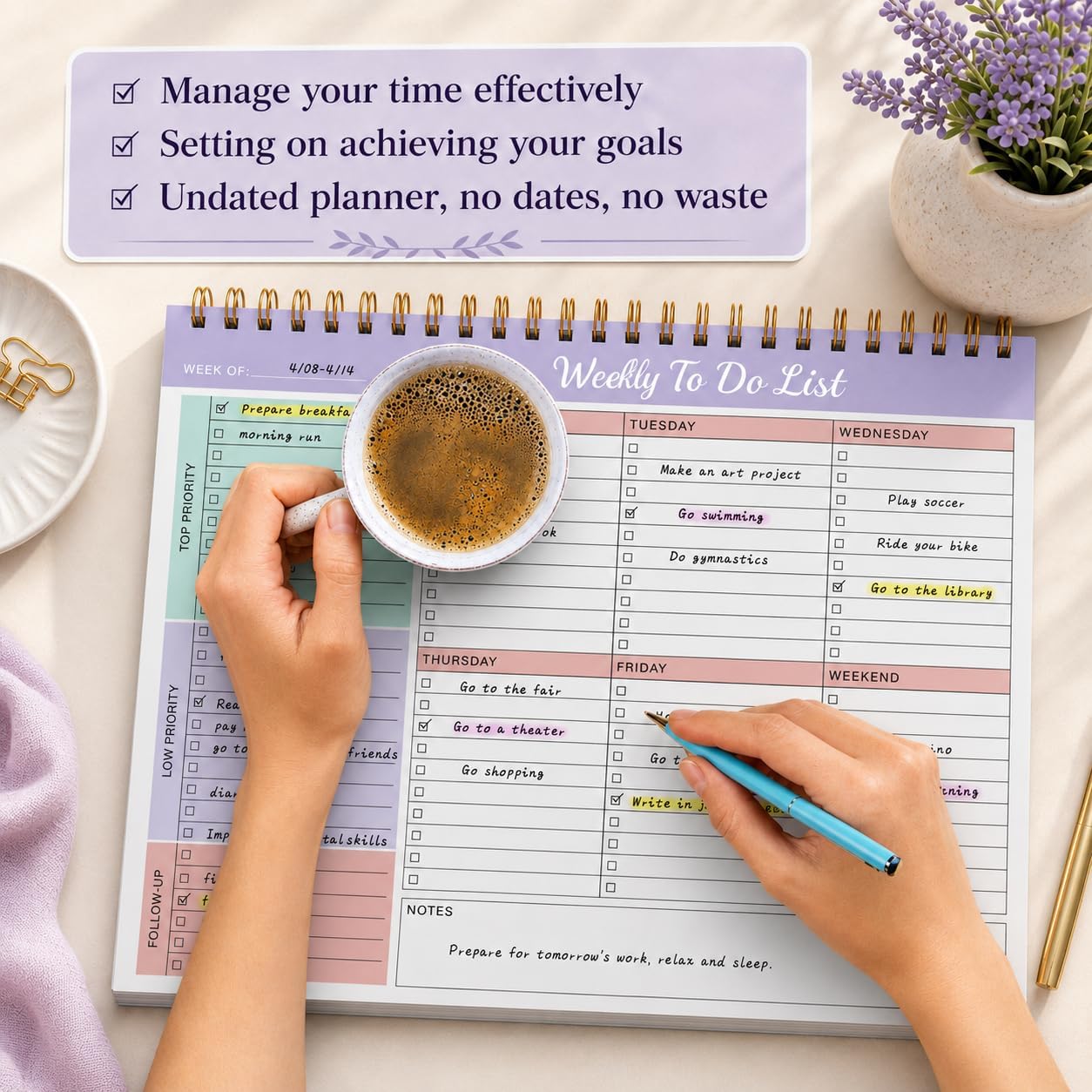 Weekly To Do List Notepad with 52 Undated Sheets（8.5"×11"）- Weekly Desk Planner Pad with Spiral Binding for Women & Man, Office, School and Home Personal Organizer
