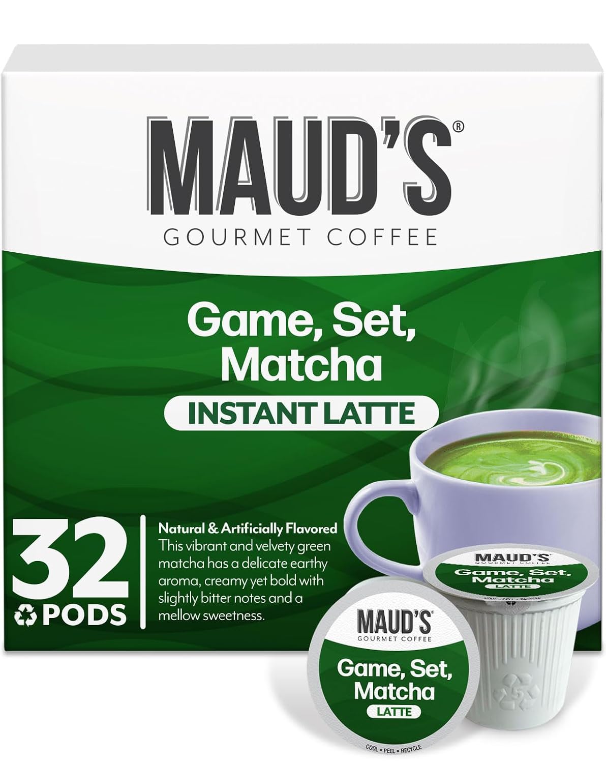 Maud's Instant Matcha Latte Mix, Flavored Drink Mix 10 Servings, 100% Gourmet Blended Tea Leaves, Hot Or Iced Matcha Latte - Just Add Water