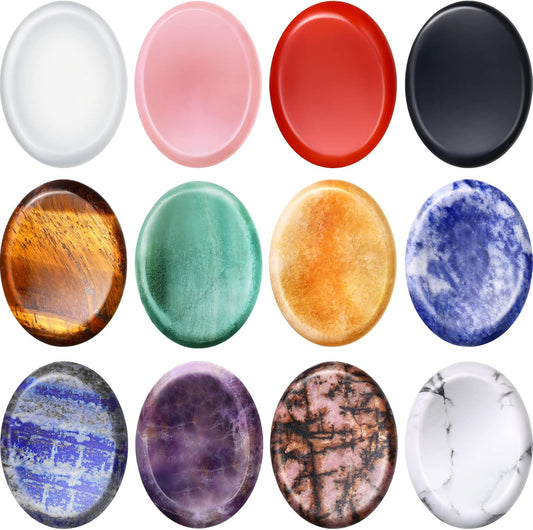 Bbto 12 Pcs Worry Stones Multicolor Crystal Thumb Stones