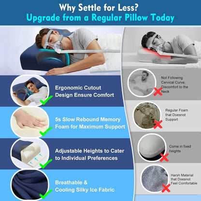 IKSTAR HSA/FSA Cooling CPAP Pillow for Side Sleepers - Sleep Apnea Pillow for CPAP User - Reduce Air Leak/Hose Tangle/Mask Pressure - Memory Foam Neck Support Nasal Pillows Side/Back/Stomach Sleeper