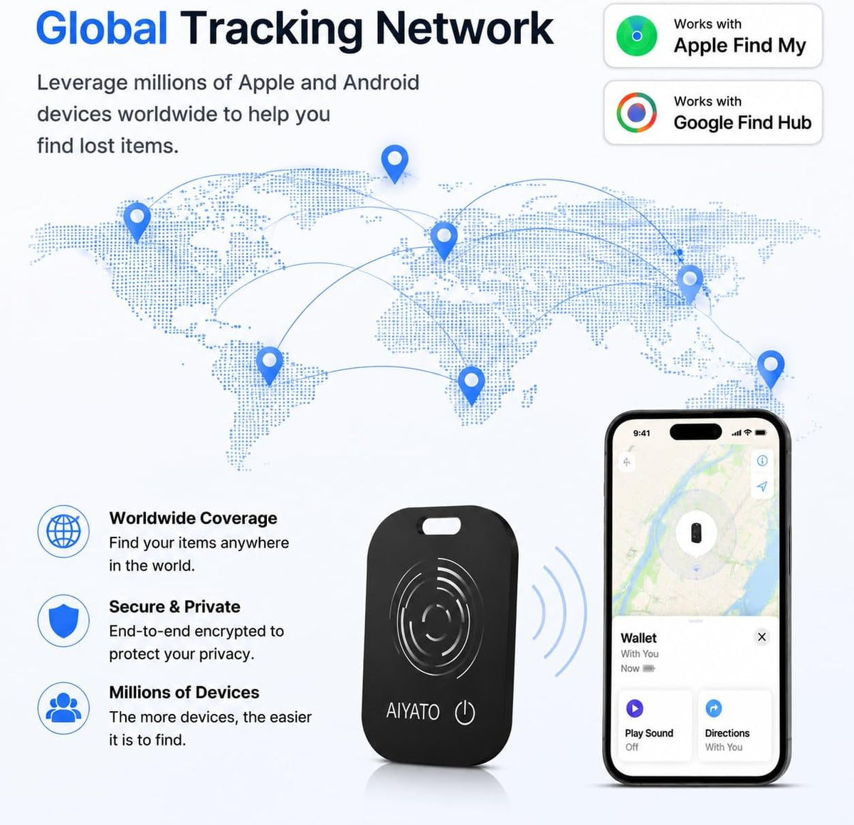 Mini Card Smart Finder, Wallet Tracker Card with Wireless Rechargeable Battery, Works with Apple Find My and Google Find Hub, Bluetooth Item Locator for Wallet, Purse, Keys, Luggage, iPhone & Android