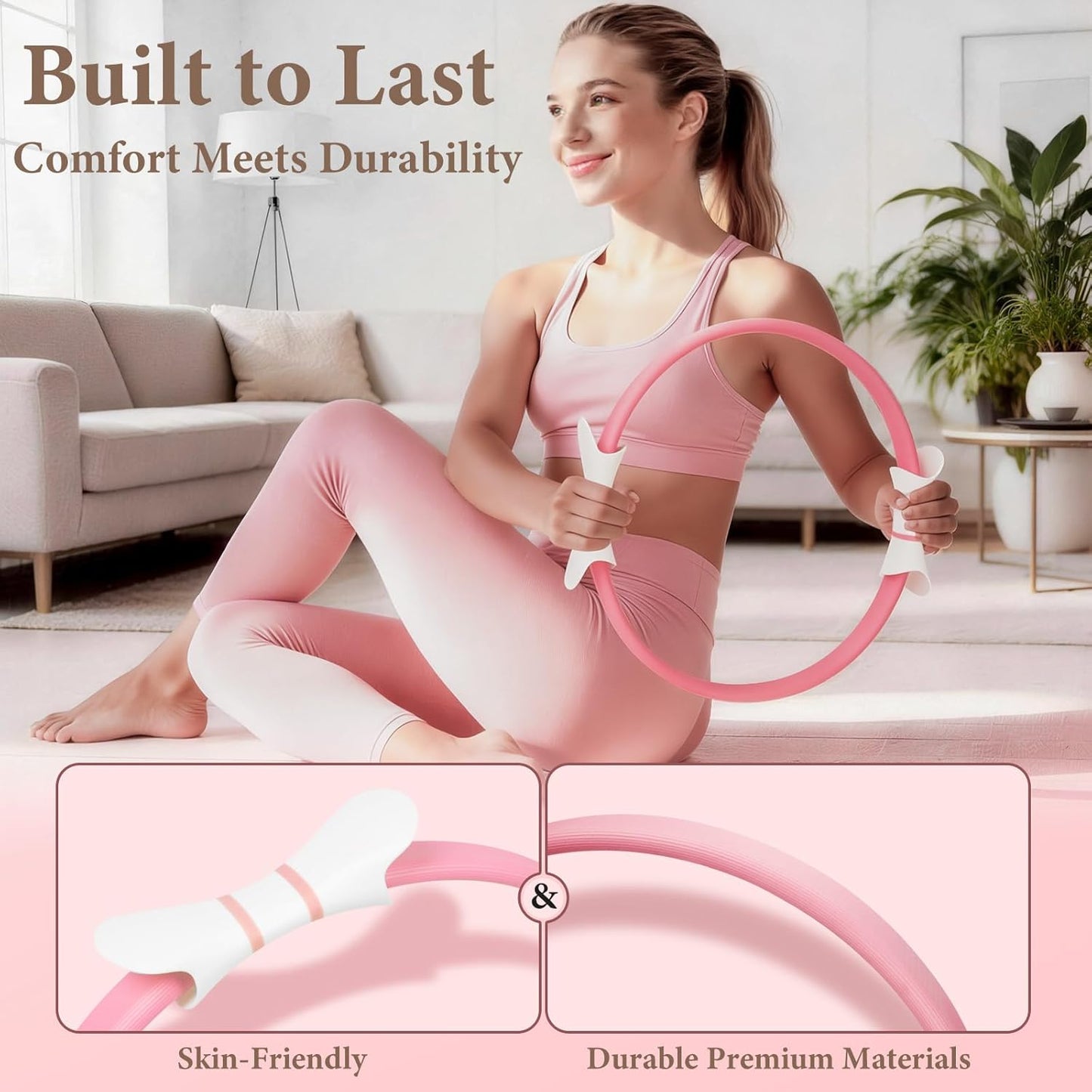 Pilates Ring Kit with 14 inch Magic Circle & Foam Roller, Ergonomic Home Workout Equipment Set, Full Essentials for Women Beginners - Includes Exercise Guide & Storage Bag