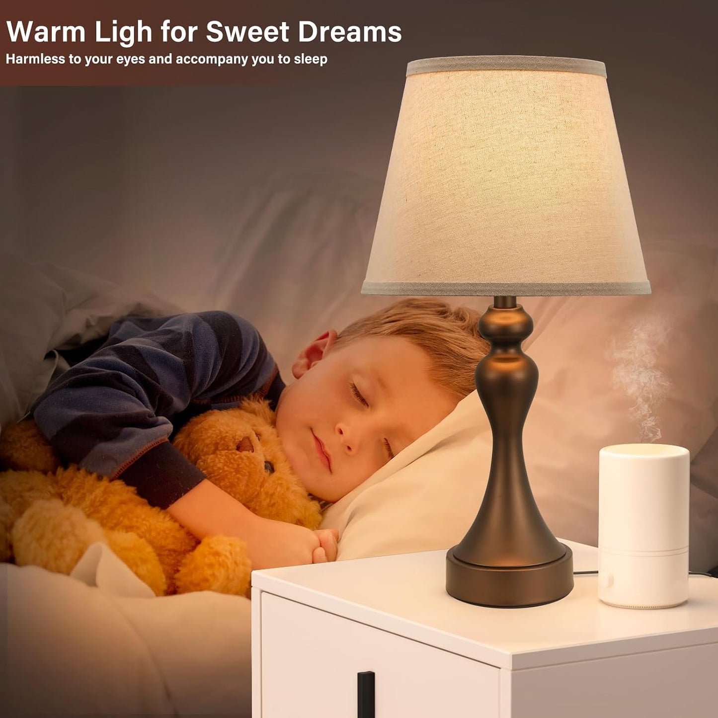 Seealle Touch Lamps for Nightstand - Bedside Lamps Set of 2, 3 Way Dimmable, USB C+A for Bedroom & End Tables (LED Bulbs Included)