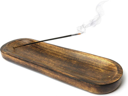 Bless-International Traditional-Handmade-Tray-Burner Wooden-Trat-Incense-Stick-Holder Ash-Catcher-Stand for-Aromatherapy-Meditation-Yoga 11x4x1.22 Inches (Wooden Tray)