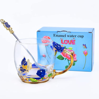 Enamel Glass Flower Tea Pot With Removable Loose Tea Leaf Infuser Tea Maker Teapot Set 30.4OZ Gifts for Women,Mom,Birthday