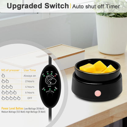 Candle Wax Melt Warmer with Safety Timer Auto Shut-Off Ceramic Electric Wax Burner Melter Timer Adjust Fragrance Intensity for Scented Wax Melts Candle Jars Essential Oils Home Office Gift Decor