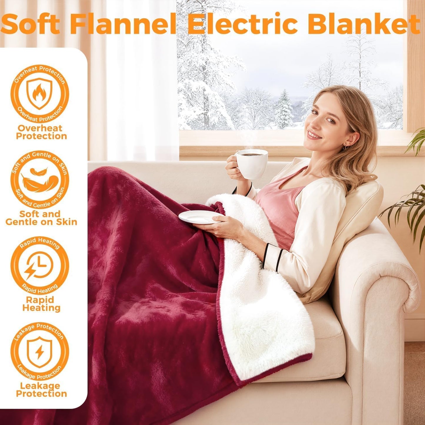Mlivrom Heated Blanket Electric Throw, “50 x 60 with 5 Levels & 10 Hours Auto Off, Extremely Soft Flannel Warm Blanket Gifts Over-Heat Protection, ETL Certified Machine Washable