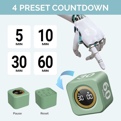 KADAMS Pomodoro Timer – Visual Cube with 5/10/30/60 Min Presets, LED Countdown Ring & Count Up Mode, Silent Flip Productivity Timer for Study, Classroom, Office, Cooking