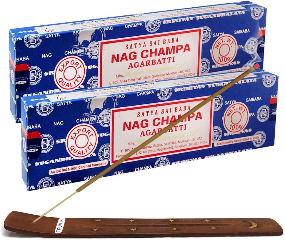 TRUMIRI Incense Stick Holder Bundle with Satya Sai Baba Nagchampa 250g Bulk Incense Sticks Nag Champa Agarbatti - Pack of 1 (Approx 250 Insence-Sticks)