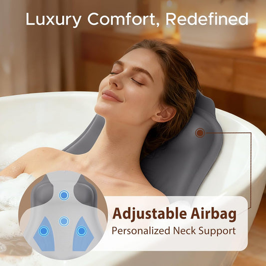 Bath Pillow for Tub, Adjustable Silicone Bathtub Pillows for Head and Neck, 0"–2.3" Neck Support, 34 Suction Cups, Easy to Clean, No Machine Wash Needed (White)