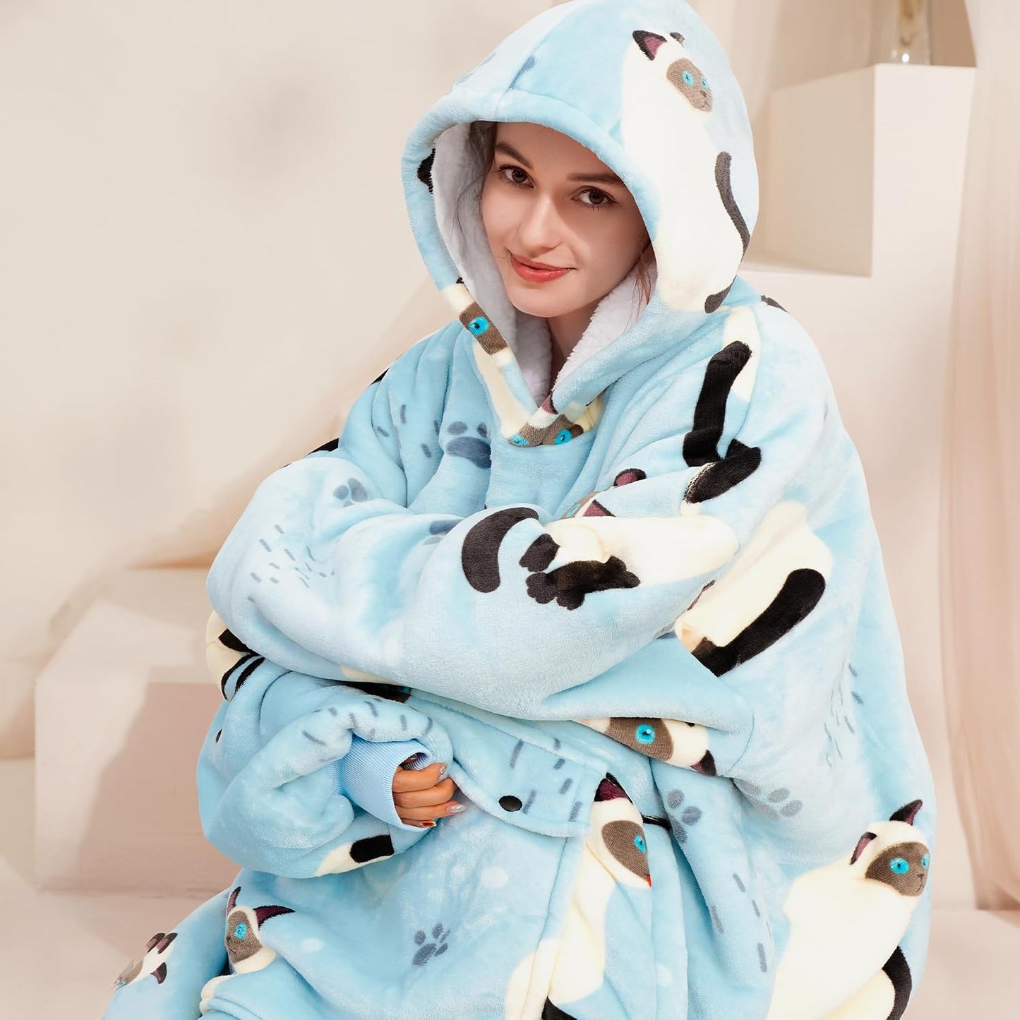 Narecte Cozy Oversized Blanket Hoodie Wearable Blanket Adults Soft Hooded Blanket Hoodie Birthday Gifts for Women Christmas - Colors B