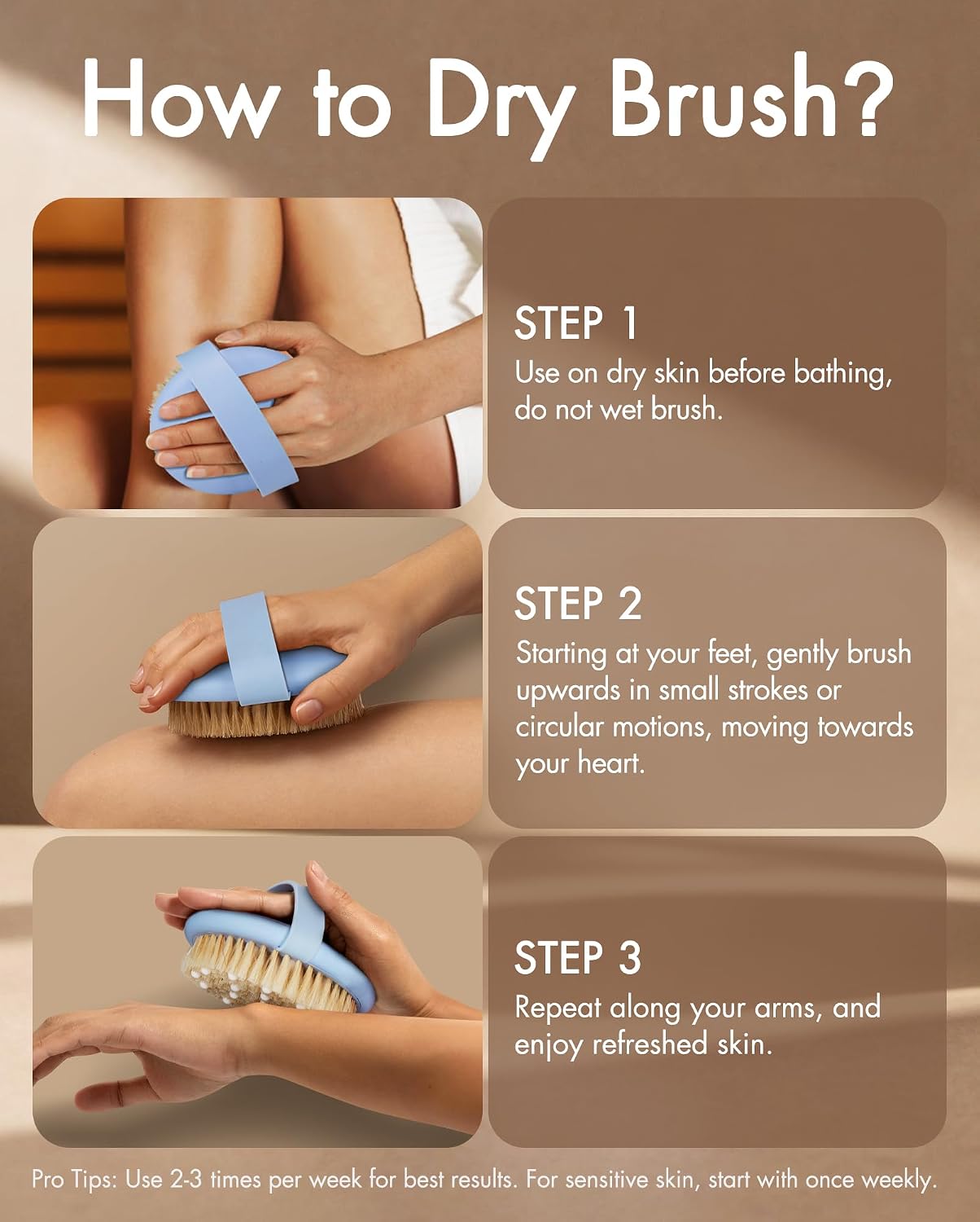 Dry Brushing Body Brush for Massage - Natural Boar Bristle Exfoliating Brush with Massage Nodes for Lymphatic Drainage, Cellulite, Blood Circulation Improving Skin Health for Women Men Elderly(Grey)