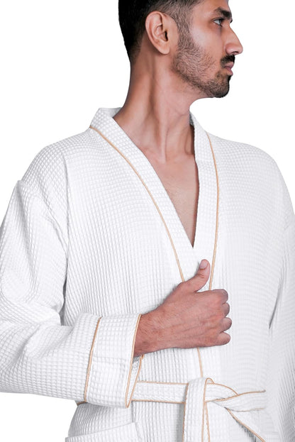 Looperry Unisex White Waffle Bathrobe (1 Piece) Luxurious & Lightweight Shower Robe in Organic Cotton Poly Blend