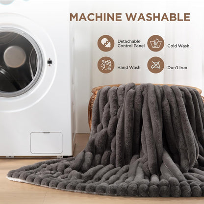 Westinghouse Heated Throw Blanket, Electric Blanket Throw with 6 Heating Levels and 2-10 Hours Time Settings, Flannel to Sherpa Super Cozy Heated Blanket Machine Washable, 50x60 inch, Charcoal