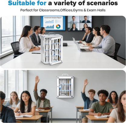 24 Slots Cell Phone Locker, Classroom Phone Storage Cabinet with Key, 【Wall Mounted】 【Aluminum Alloy】 Phone Lock Box, Mobile Phone Lockbox with Handle for School Office Exam(Silver)