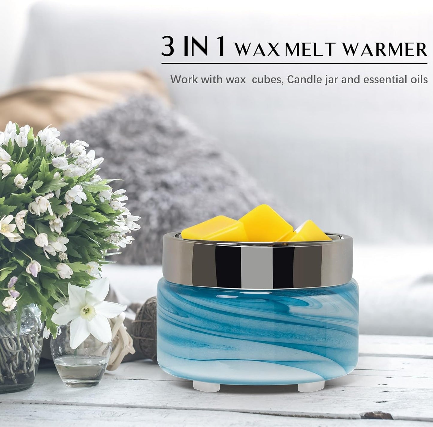 EQUSUPRO Wax Melt Warmer for Scented Wax Melts 3-in-1 Electric Ceramic Candle Wax Warmer Burner Fragrance Wax Melter for Home Office Bedroom Gift & Decor (Leaf)