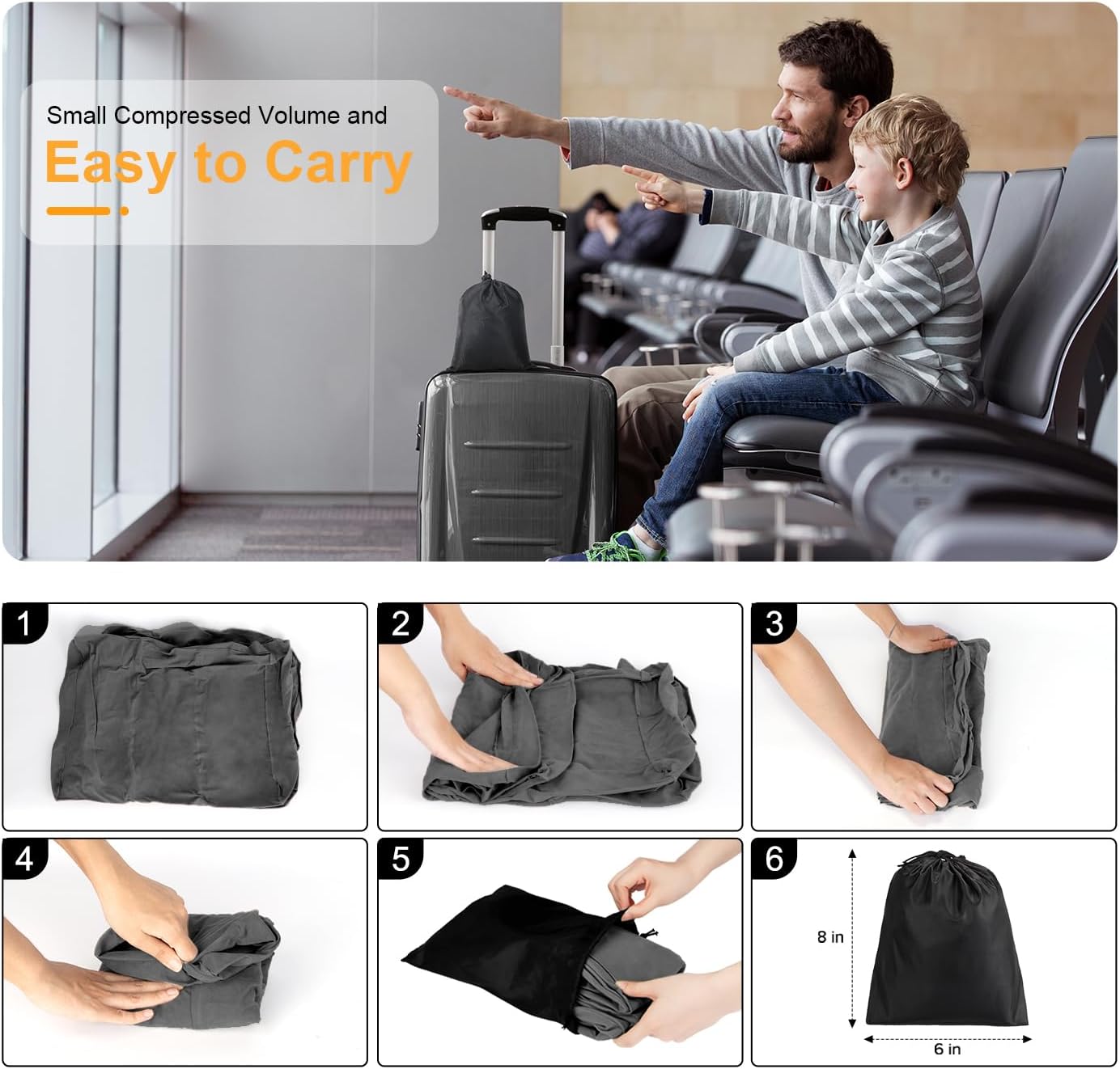 Inflatable Travel Foot Rest Pillow, Kids Airplane Bed, Adjustable Height Leg Pillow for Air Travel, Make a Flat Bed for Kids and Toddlers, Great for Airplane, Train, car（Grey, 1 Pack）