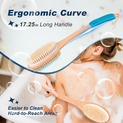 Long Handle Ergonomically Back Scrubber/Brush for Shower, Double Sided Exfoliating Body Scrubber for Women and Men (Black)