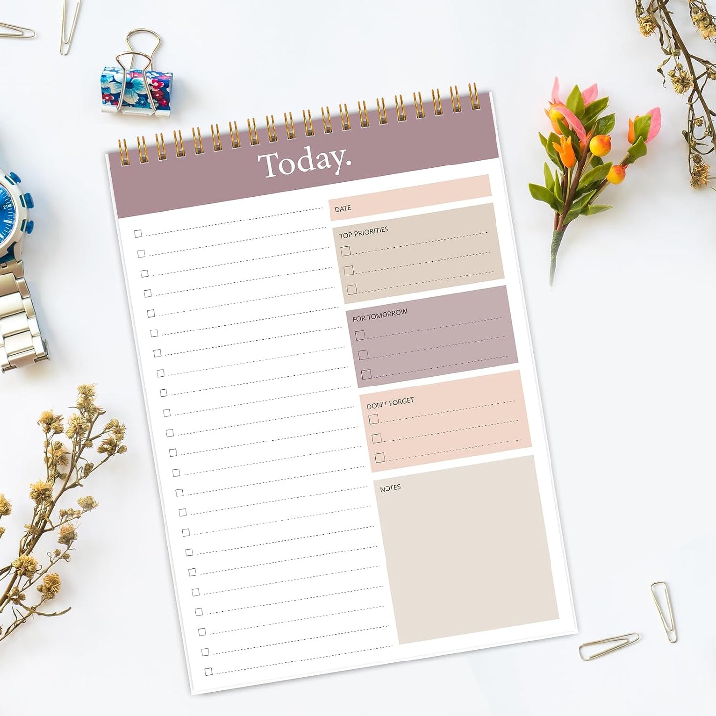 To Do List Notepad - Daily Planner Notepad 104 Pages Task Planner, 6.7" x 9.8" Double Sided Spiral Notebook with Checklist Productivity Planning Pad for Work Office Home-Pink