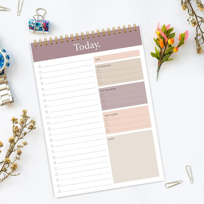 To Do List Notepad - Daily Planner Notepad 104 Pages Task Planner, 6.7" x 9.8" Double Sided Spiral Notebook with Checklist Productivity Planning Pad for Work Office Home-Pink