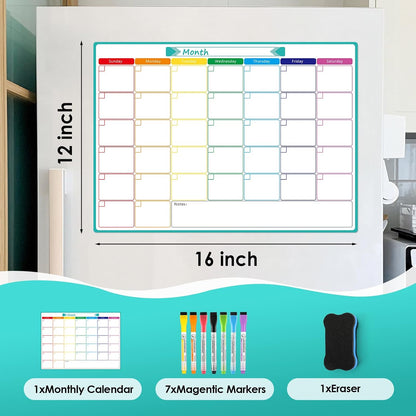 MaxGear Weekly Dry Erase Board for Fridge, 16"x12" Magnetic Calendar | Strong Magnetic, Smooth Writing and Effortless Erasing, Stain Resistant without any Stains with 7 Markers and 1 Eraser