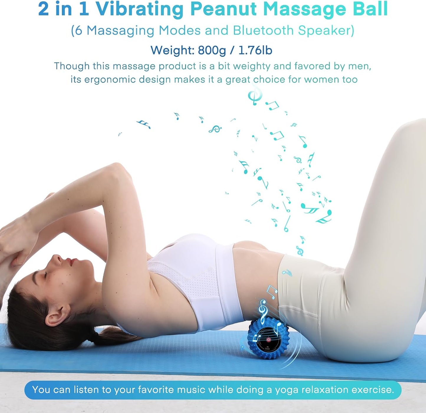 2 in 1 Vibrating Peanut Massage Ball with 6 Massaging Modes and Bluetooth Speaker, Rechargeable Vibrating Massage Yoga Roller Ball for Muscle Recovery, Orange