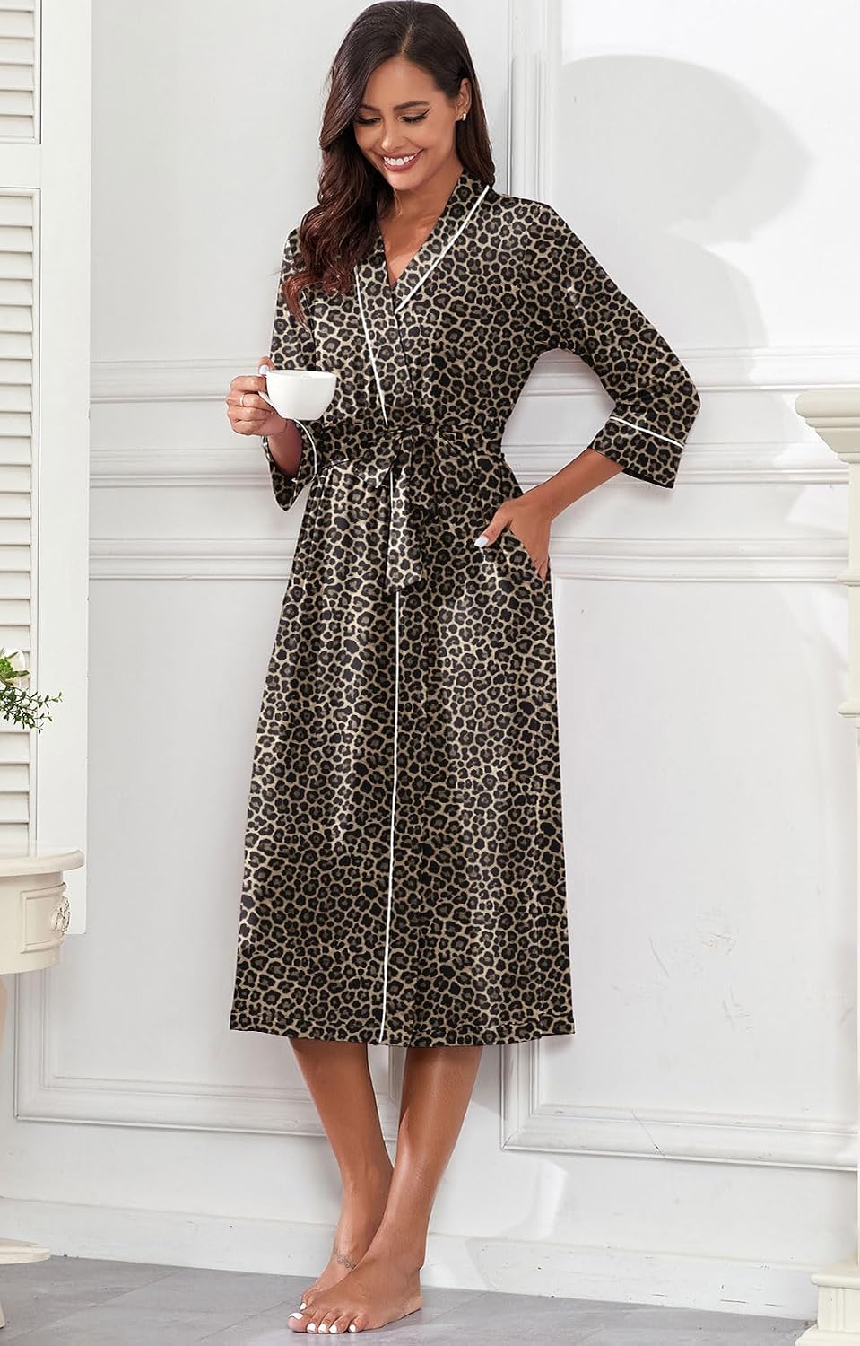 PrinStory Robes for Women 3/4 Sleeve Long Bath Robe XS-4XL