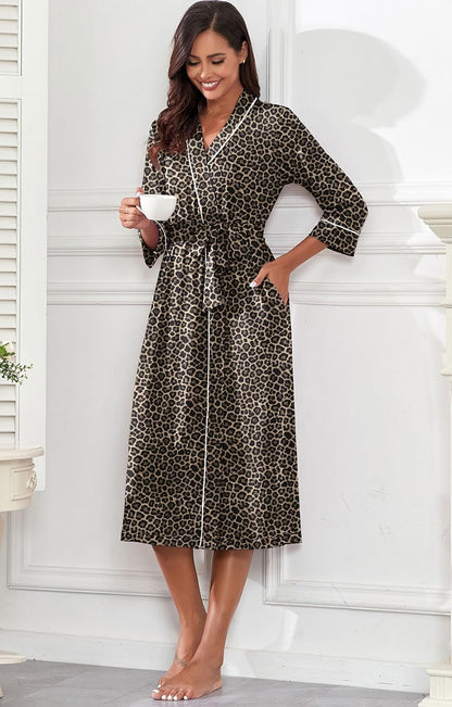 PrinStory Robes for Women 3/4 Sleeve Long Bath Robe XS-4XL