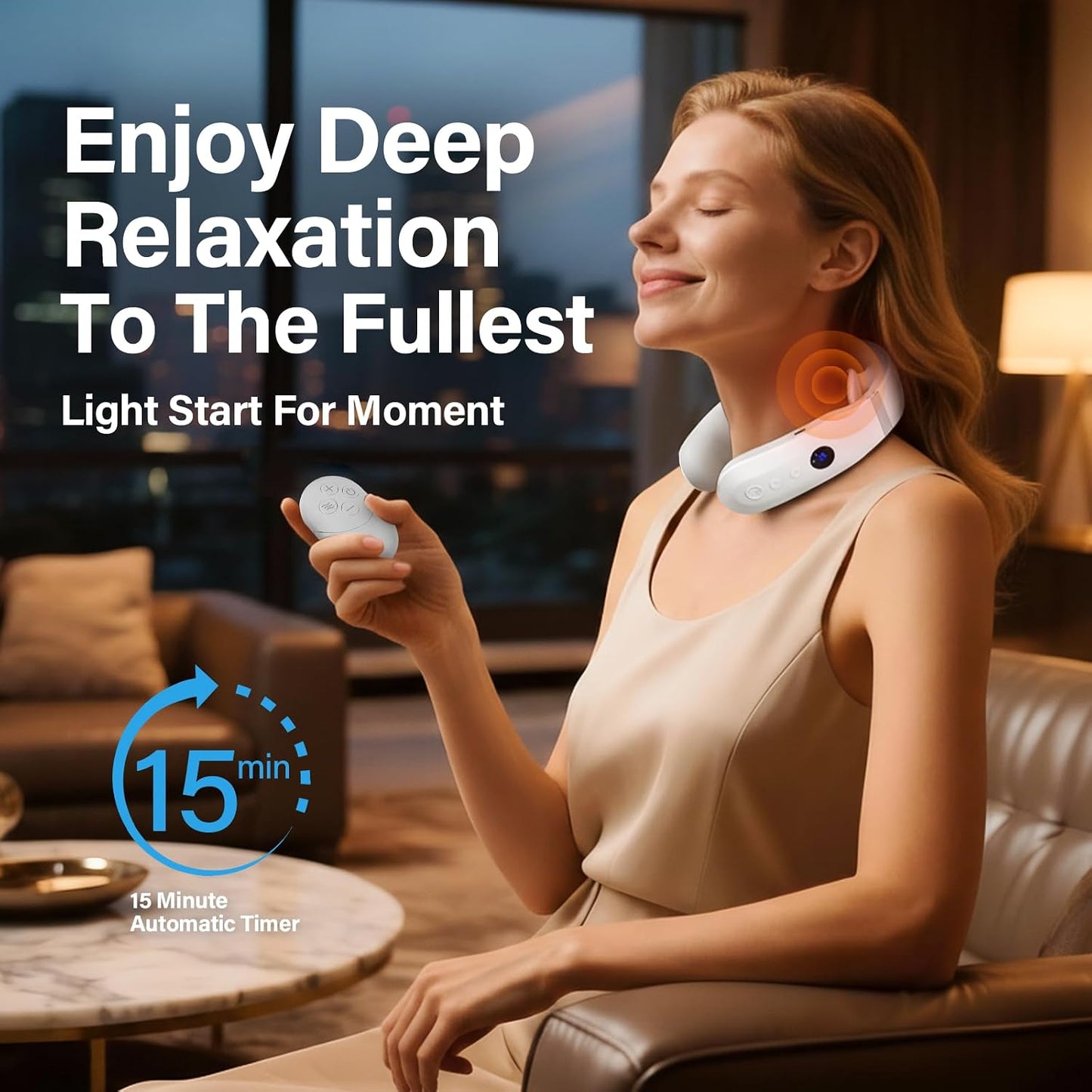 Neck Massager with Heat, Electric Portable Muscle Relaxation at Home & Office, Ultra-Lightweight Cordless Massager for Men & Women