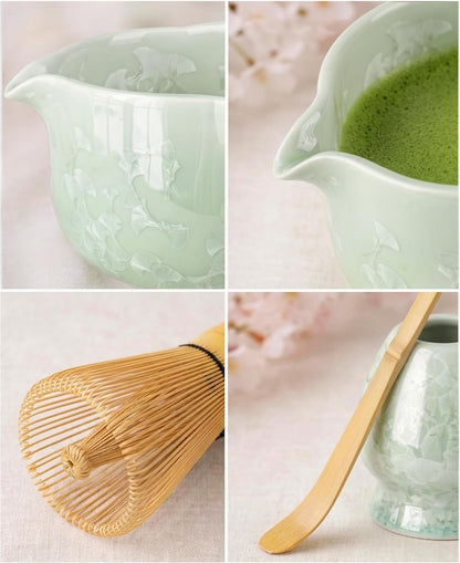 Matcha Whisk Set 7-Piece with Handmade Matcha Bowl & 100-Prong Purple Bamboo Whisk (Chasen), Complete Matcha Kit with Holder, Scoop & Rest, Bamboo Tea Mat, Gift-Ready Matcha Set