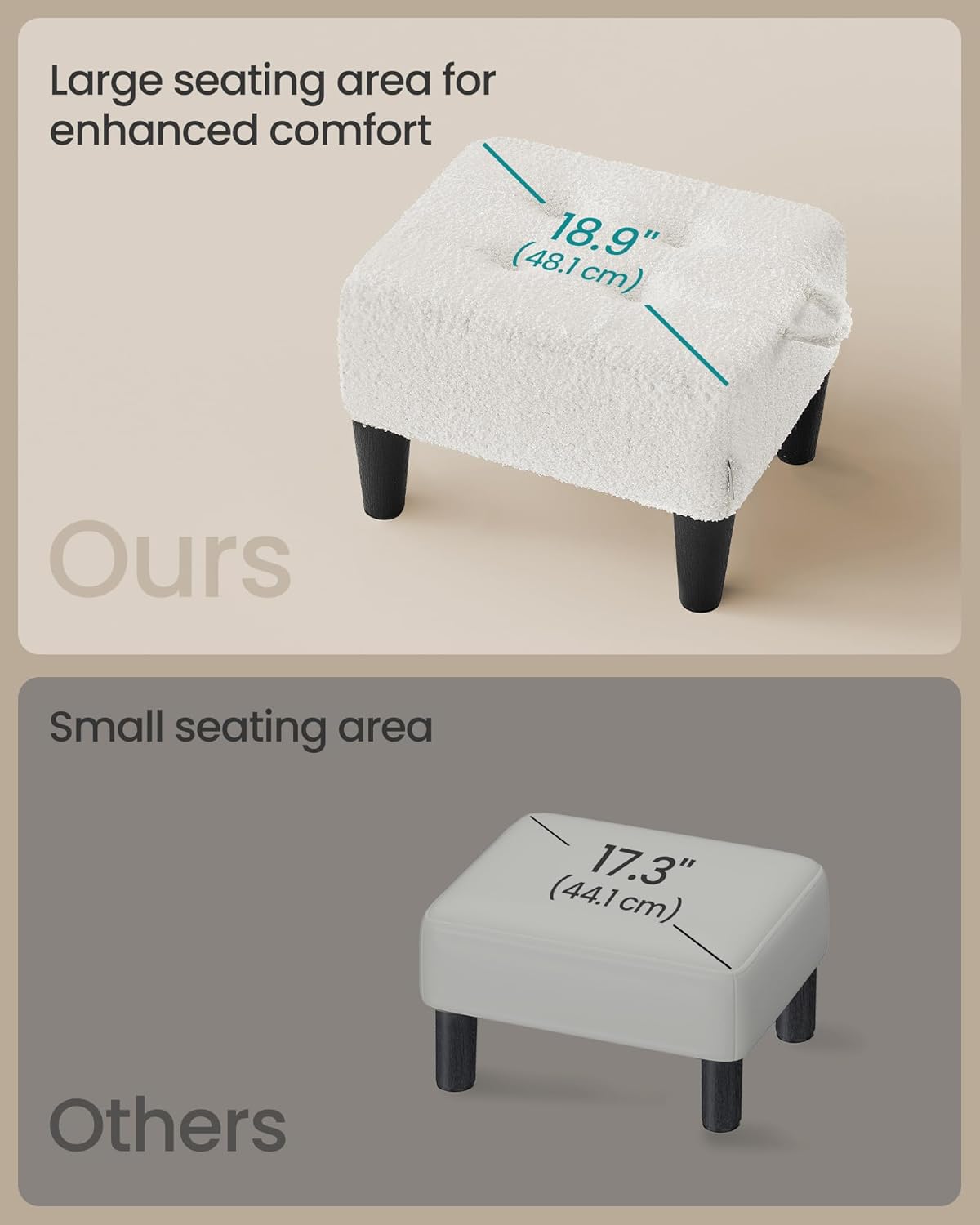 SONGMICS Foot Stool with Legs, Small Footstool Ottoman, Linen-Look Fabric Seat with Thick Cushion, for Living Room, Bedroom, Entryway, 330 lb Weight Capacity, Dark Gray ULOM502G01