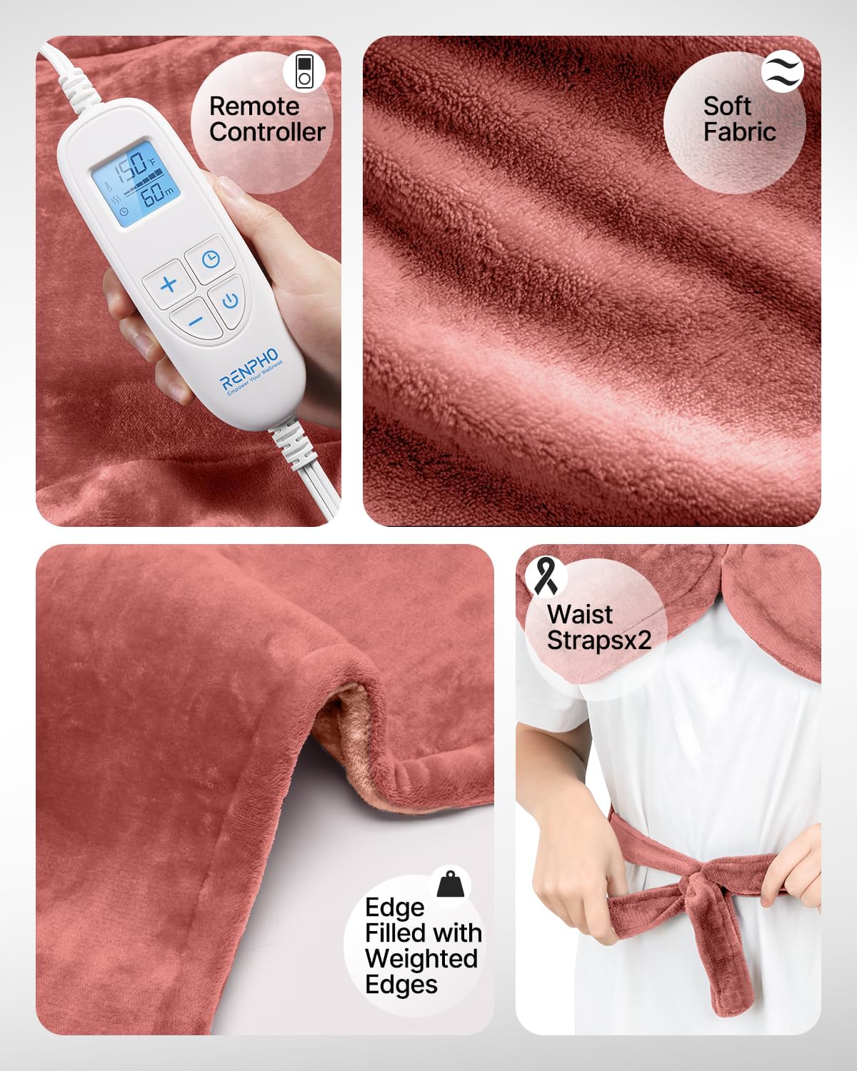 RENPHO Fathers Day Dad Gifts, Electric Heating Pad - 6 Heat Levels for Neck Shoulder and Back, Birthday Gifts for Women Men, Weighted Pad for Snug Fit, ETL Certified, FSA Eligible, 24"x33" Gray
