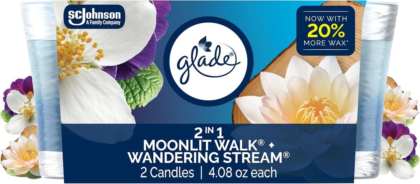 Glade 1-Wick Scented Candle Jar, Clean Linen, Air Freshener Infused with Essential Oils, 4.08 Oz, 2 Count