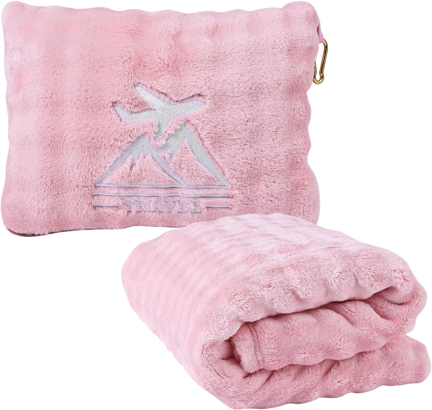 Travel Blanket and Pillow-2-in-1, Ultra-Soft&Compact, One-Piece Airplane Blanket with Hand Luggage Belt and Backpack Clip,Travelers Accessories Gifts, 61x43 Inches (Blue)