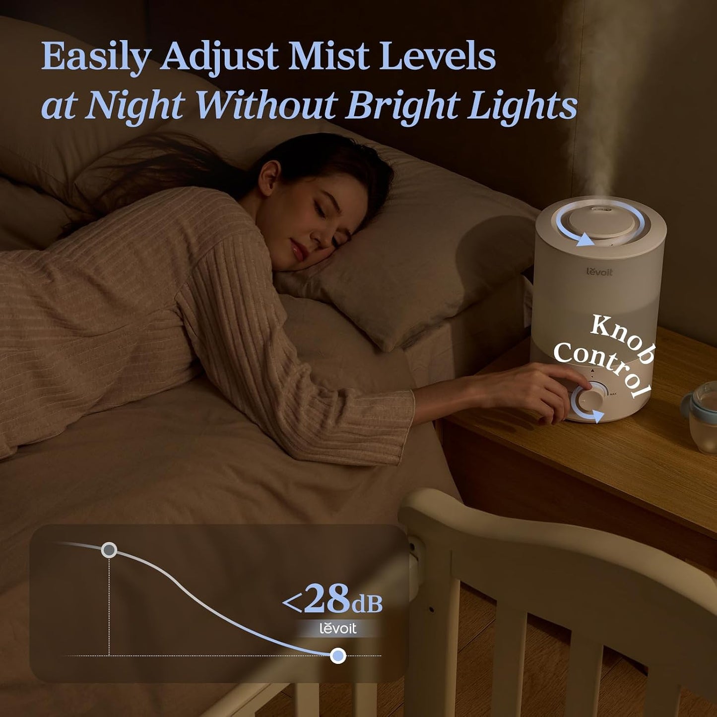 LEVOIT Humidifiers for Bedroom, Quiet, 3L Cool Mist, Essential Oil Diffuser | Top Fill/25Watt - Home/Large Room - 360° Nozzle - Rapid Ultrasonic Humidification for Baby Nursery/Plant