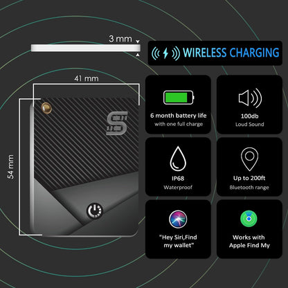 SEINXON Wallet Tracker (iOS Only) IP68 Thin Item Finder Card Luggage Located Bluetooth Works with Apple Find My APP & Network - Wireless Charger (Slim)