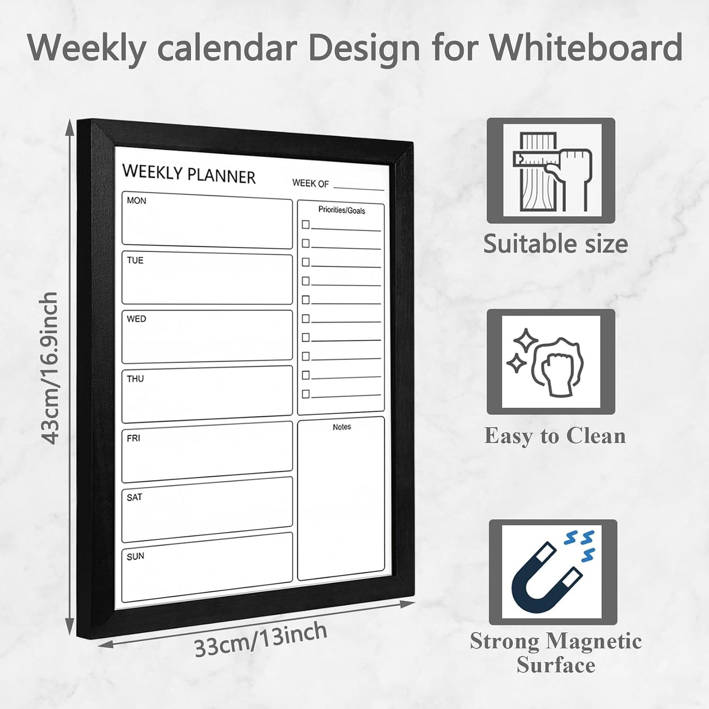 Dry Erase White Board Weekly Calendar Board, Magnetic Whiteboard for Wall,10.6“x14.7 Solid Wood Rustic Brown Framed Message Board, Planner Board for Office, Home, Schooll(Weekly-BB-RB-2737)