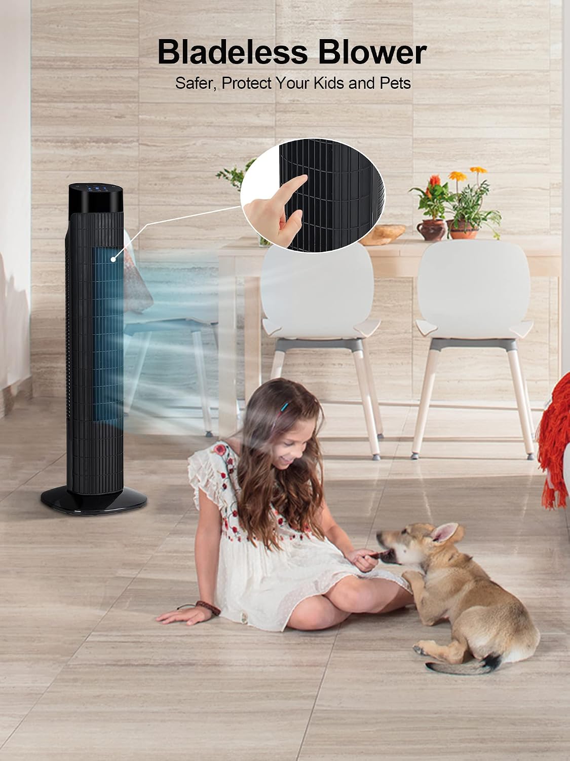 Uthfy Tower Fan with Remote, Portable 120° Oscillating Standing Fan, 3 Speeds & 3 Modes, 7.5H Timer, Fans That Blow Cold Air for Bedroom, Living Room, Office, Black
