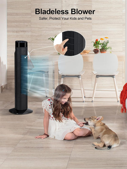 Uthfy Tower Fan with Remote, Portable 120° Oscillating Standing Fan, 3 Speeds & 3 Modes, 7.5H Timer, Fans That Blow Cold Air for Bedroom, Living Room, Office, Black