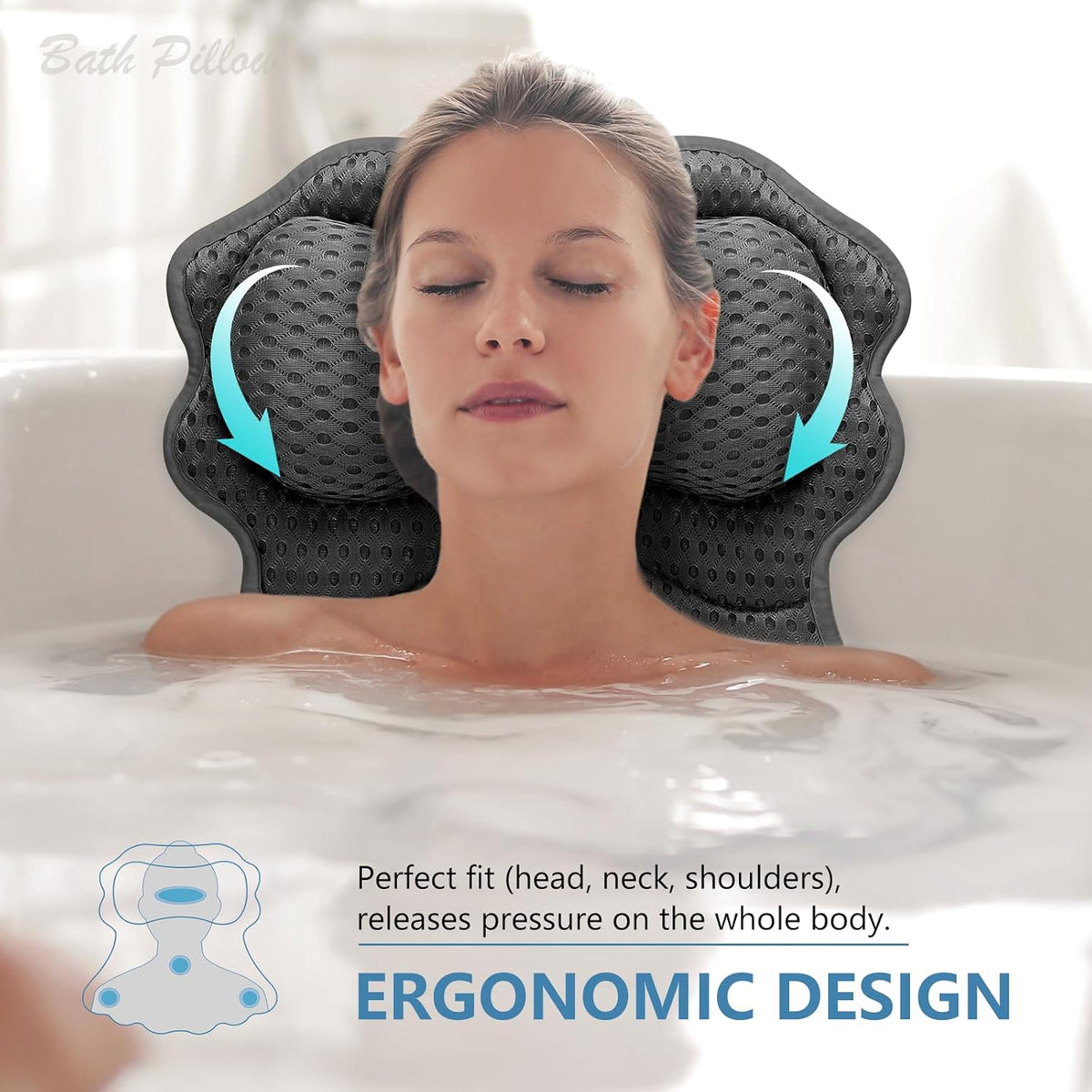 SetSail Bath Pillow, Bath Pillows for Tub Neck and Back Support, White